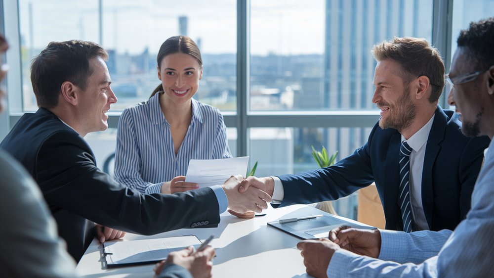 Equipo cerrando un acuerdo de consultoría